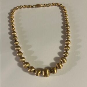 Vintage Mid Century Modern NAPIER Graduated Brushed Gold Bead Strand Necklace
